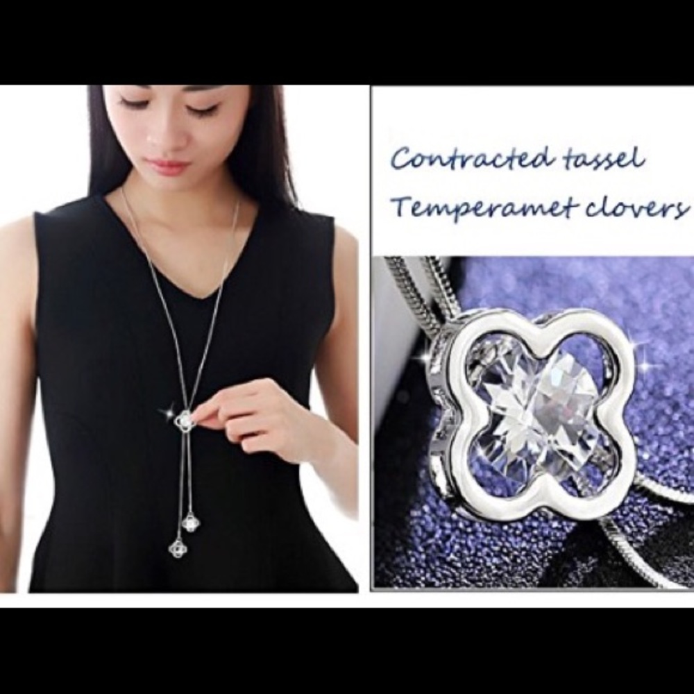 CL🛑 Long Silver Tassel Crystal Slide Necklace - Picture 3 of 3